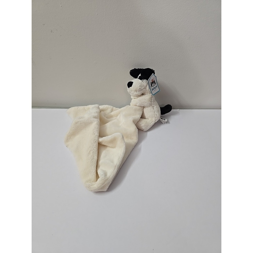 Jellycat Bashful Black And Cream Puppy Soother Plush w/ Blanket Lovey Dog